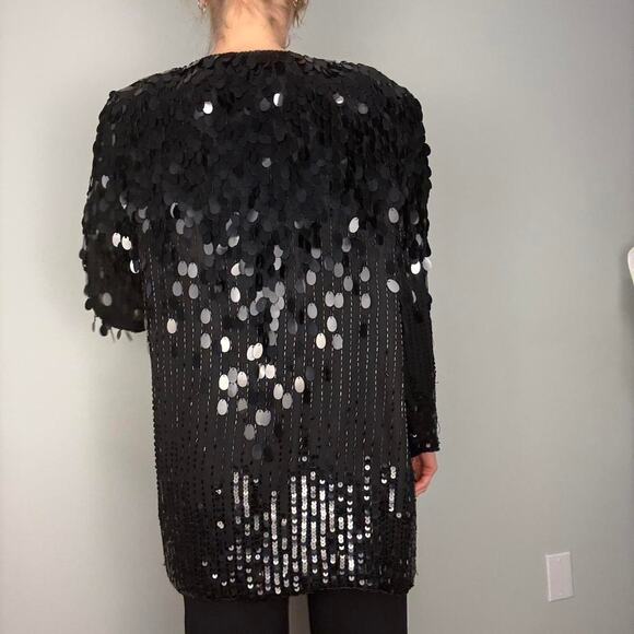 Silk black sequin blazer fringe 80s vintage - fits like modern small / medium - Picture 6 of 8